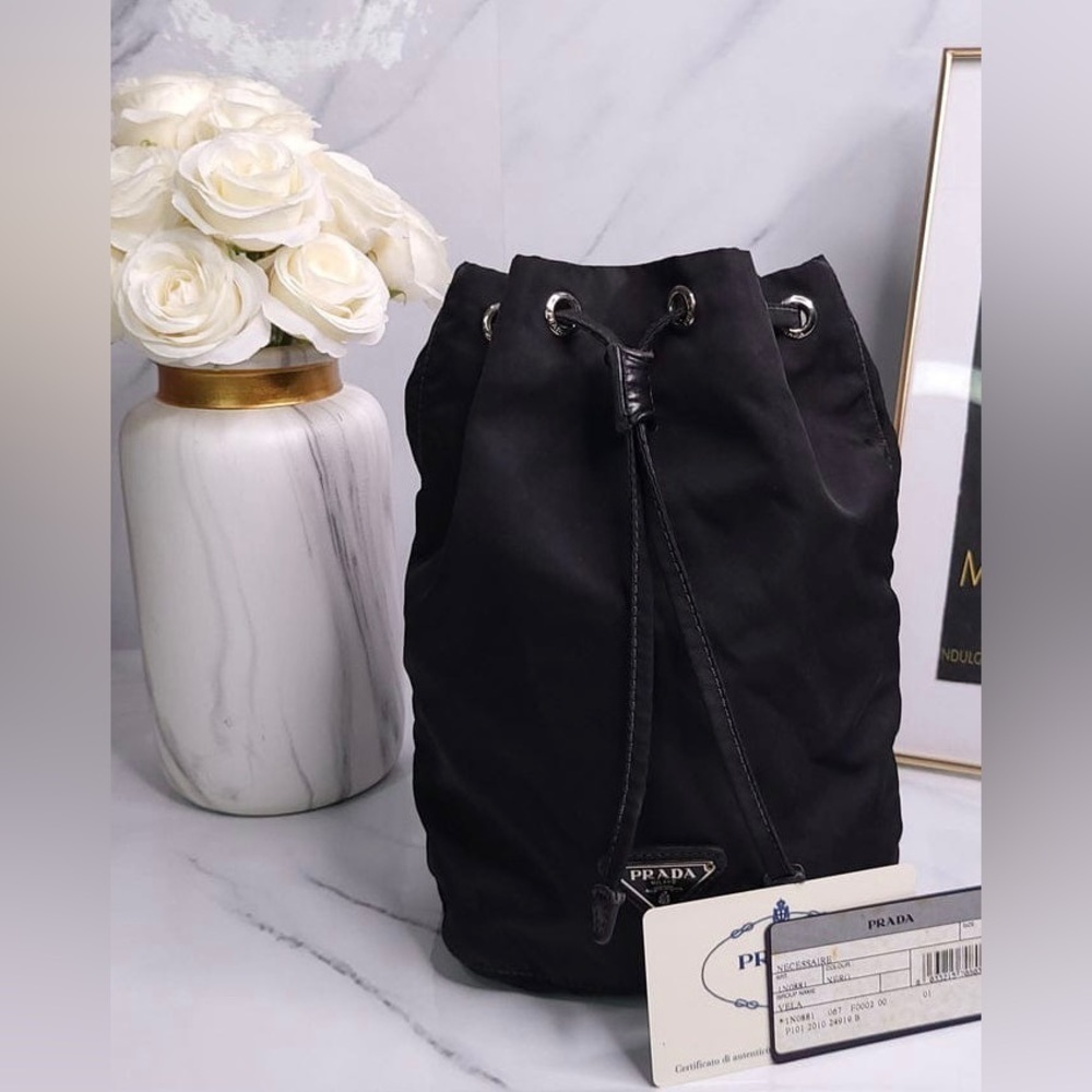 𝅺prada NYLON DRAWSTRING BUCKET POUCH